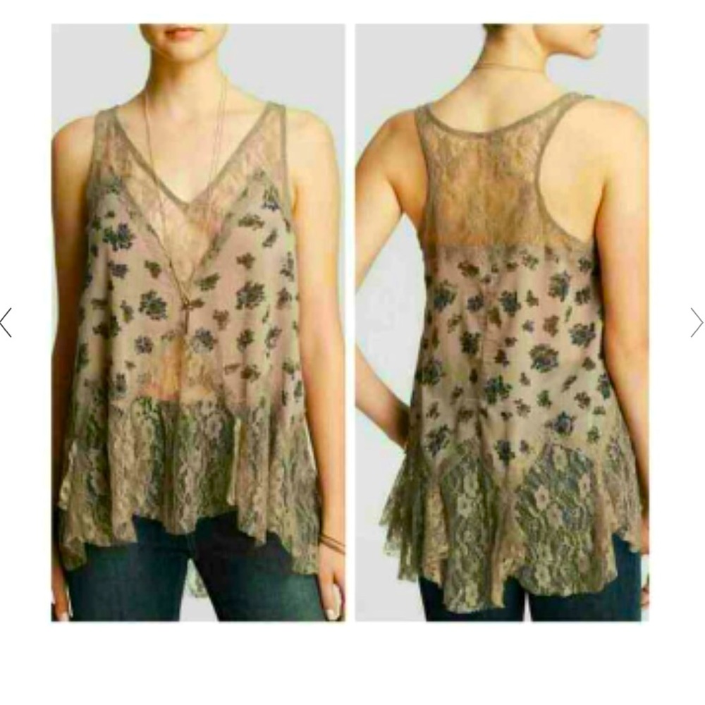 Free People Floral Lace Fringe Camisole/Tank Bell Trapeze Size XS
